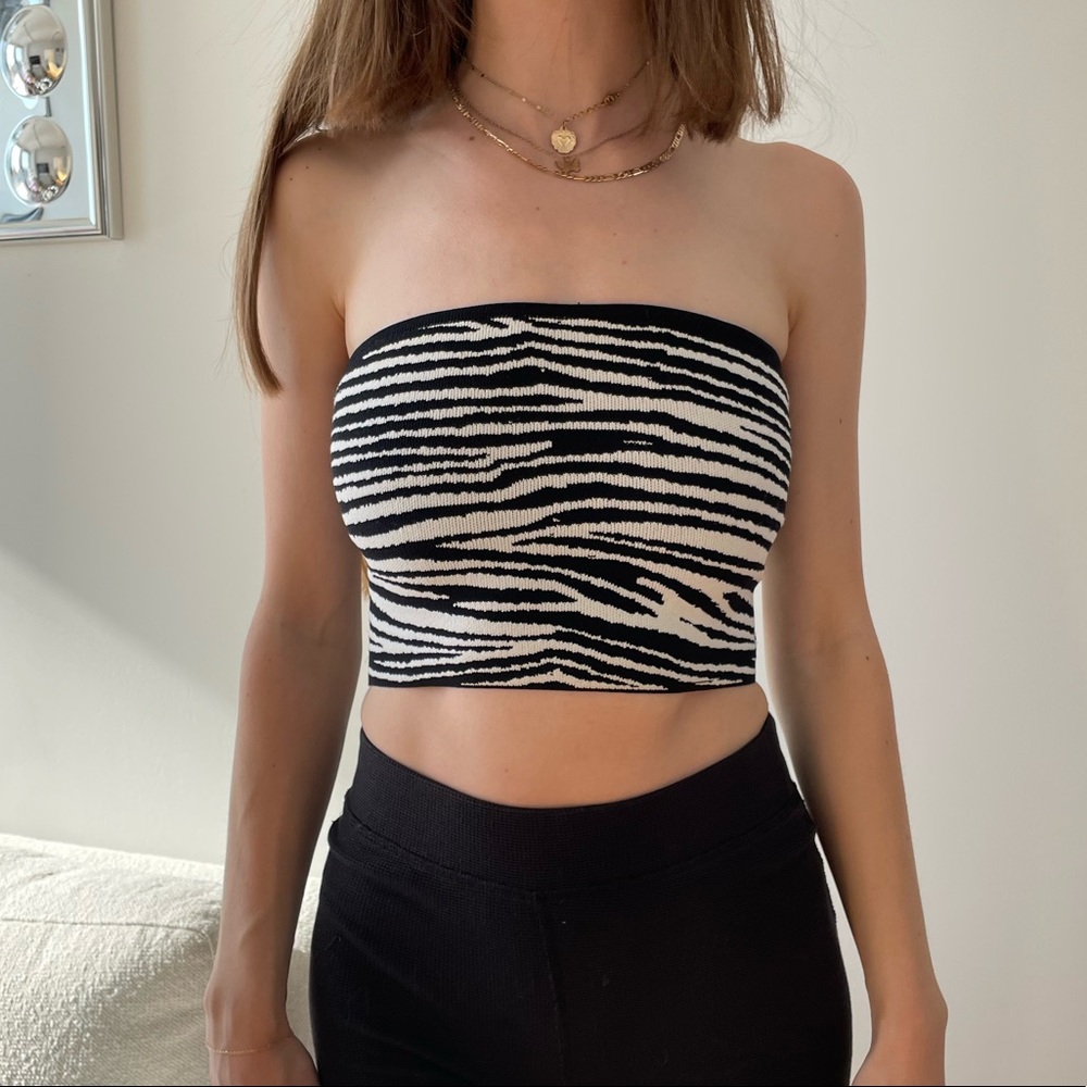 Babaton Aritzia zebra striped strapless tube top